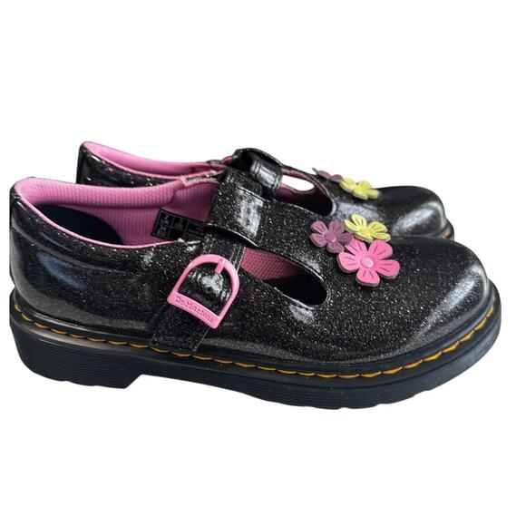 Dr. Martens Other - Dr. Martens Kids Polley Mary Jane Black Glitter Floral Size 3 New Without Box